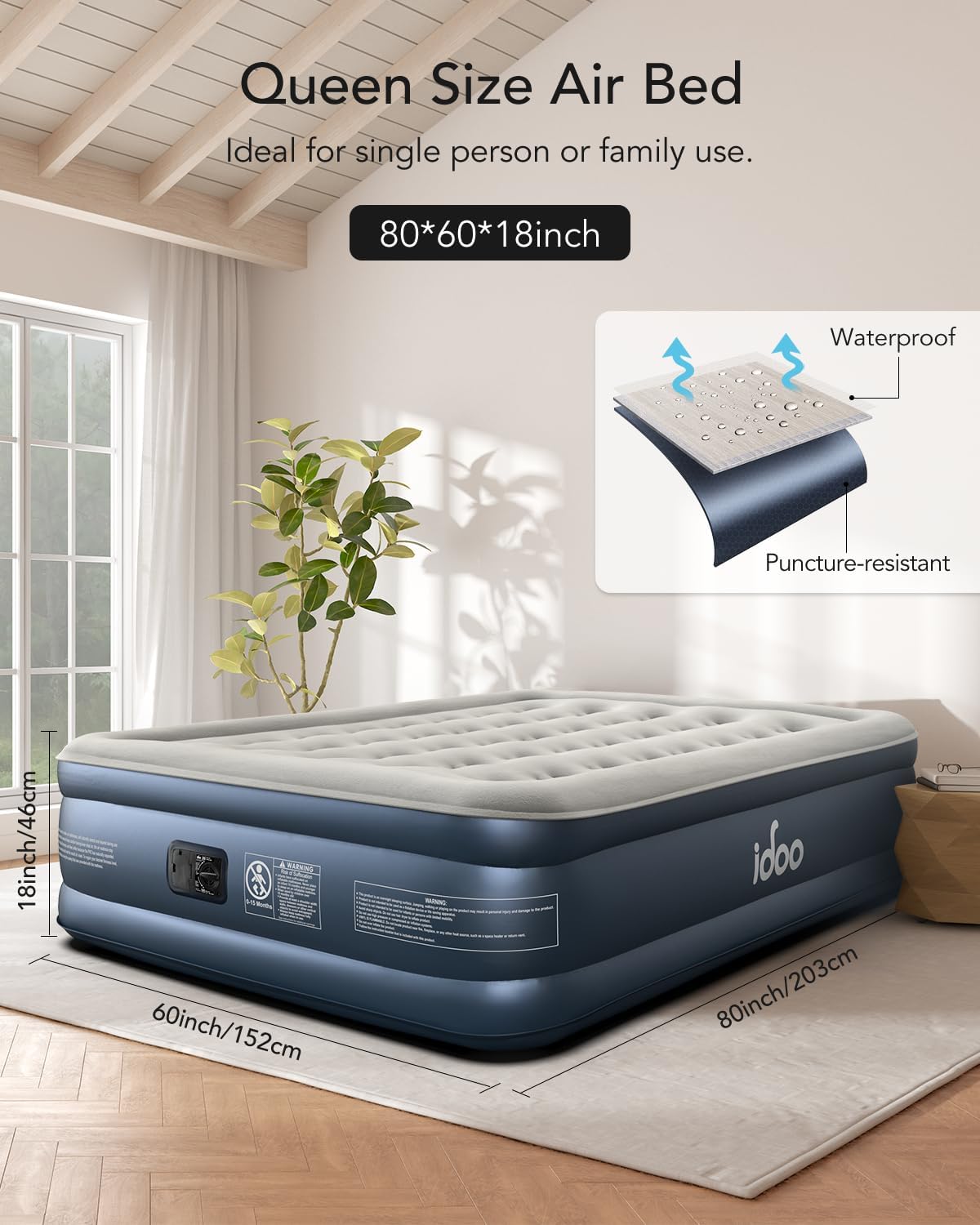 iDOO Queen Air Mattress with Built-in Pump