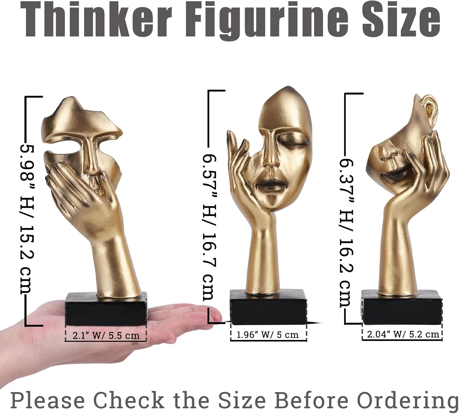 3 Pcs Thinker Small Statue Set Home Decor