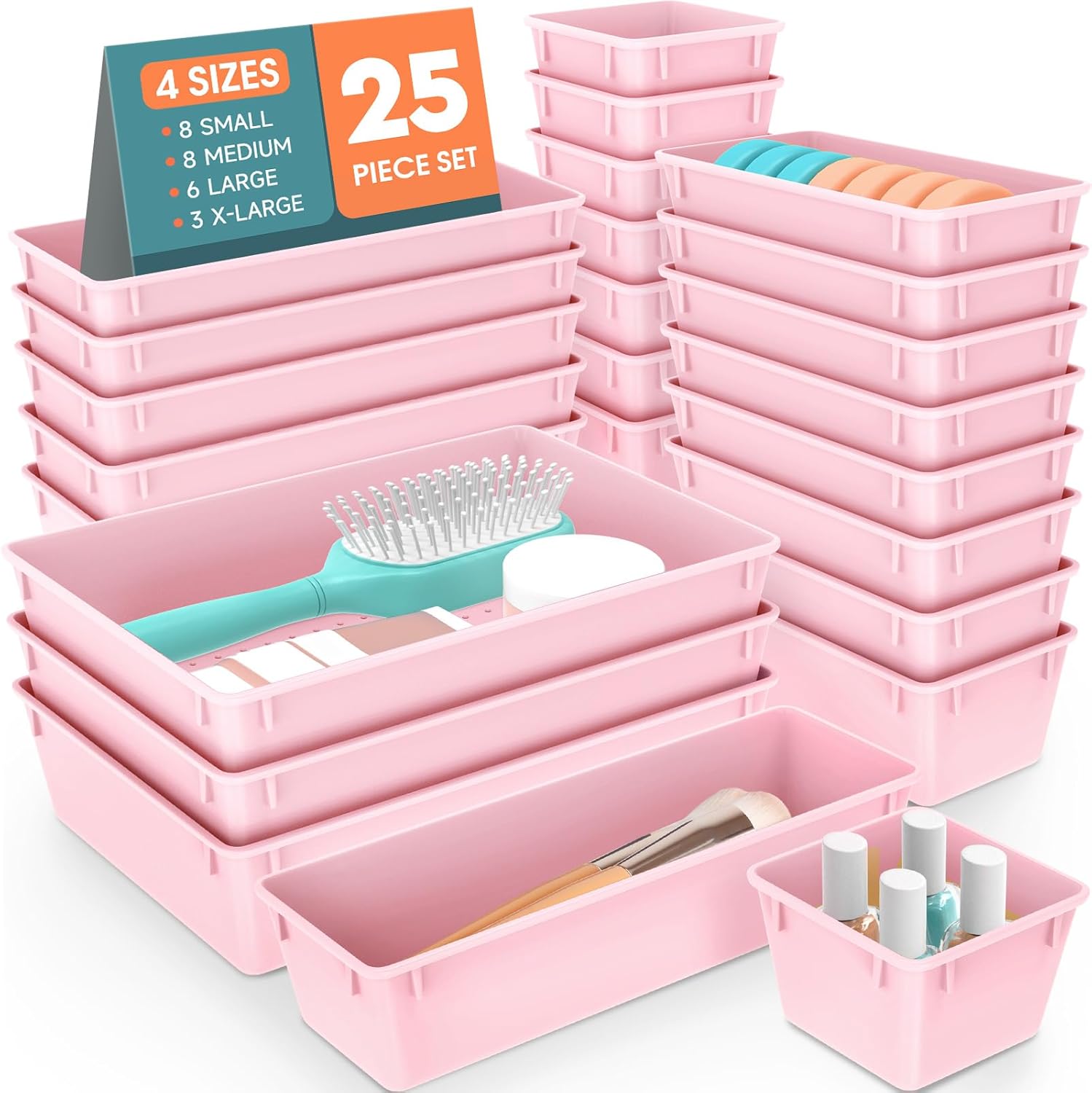 WOWBOX 25 PCS Clear Plastic Drawer Organizer Set