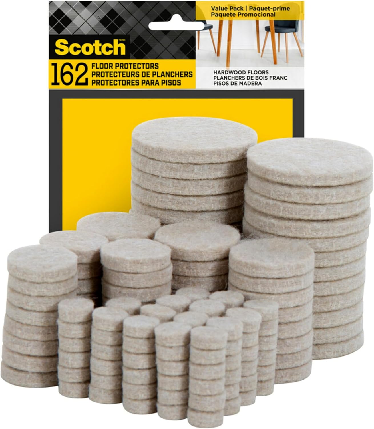Scotch Felt Pads 162 PCS Beige, Felt Furniture Pads