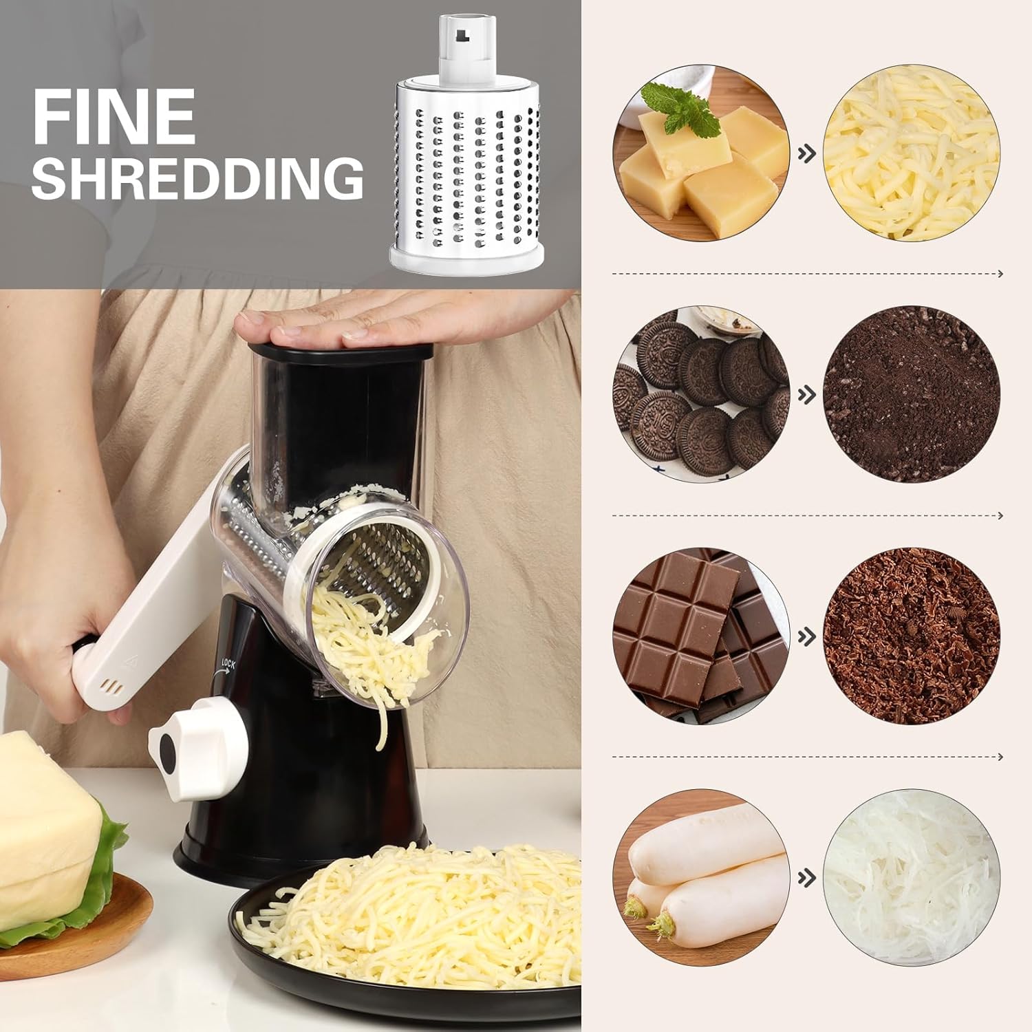 Cambom Rotary Cheese Grater Hand Crank Cheese Shredder for Fresh Cheese