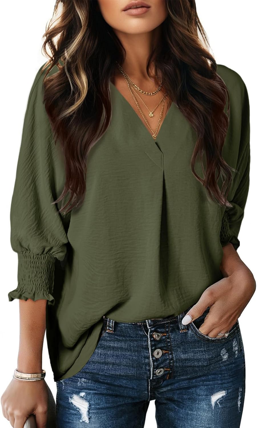 Dokotoo Women Blouses Dressy Casual V Neck