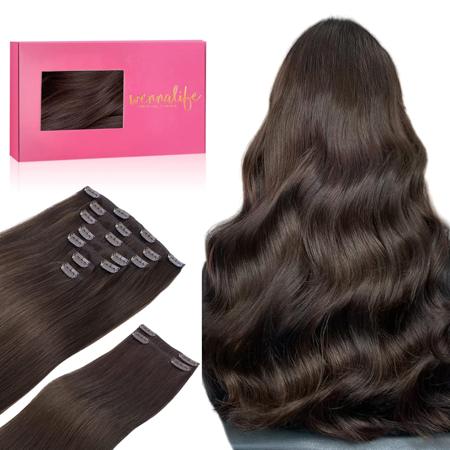 WENNALIFE Clip in Hair Extensions Real Human Hair