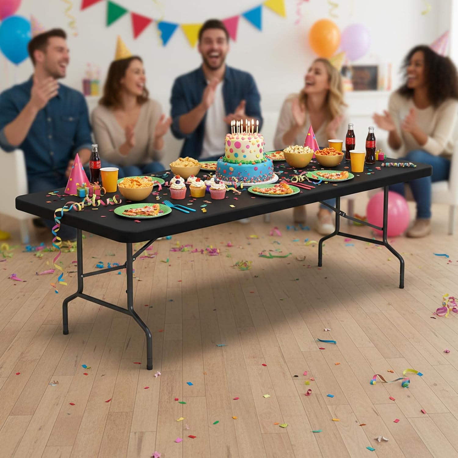 Fixwal 8FT Black Spandex Tablecloths Set