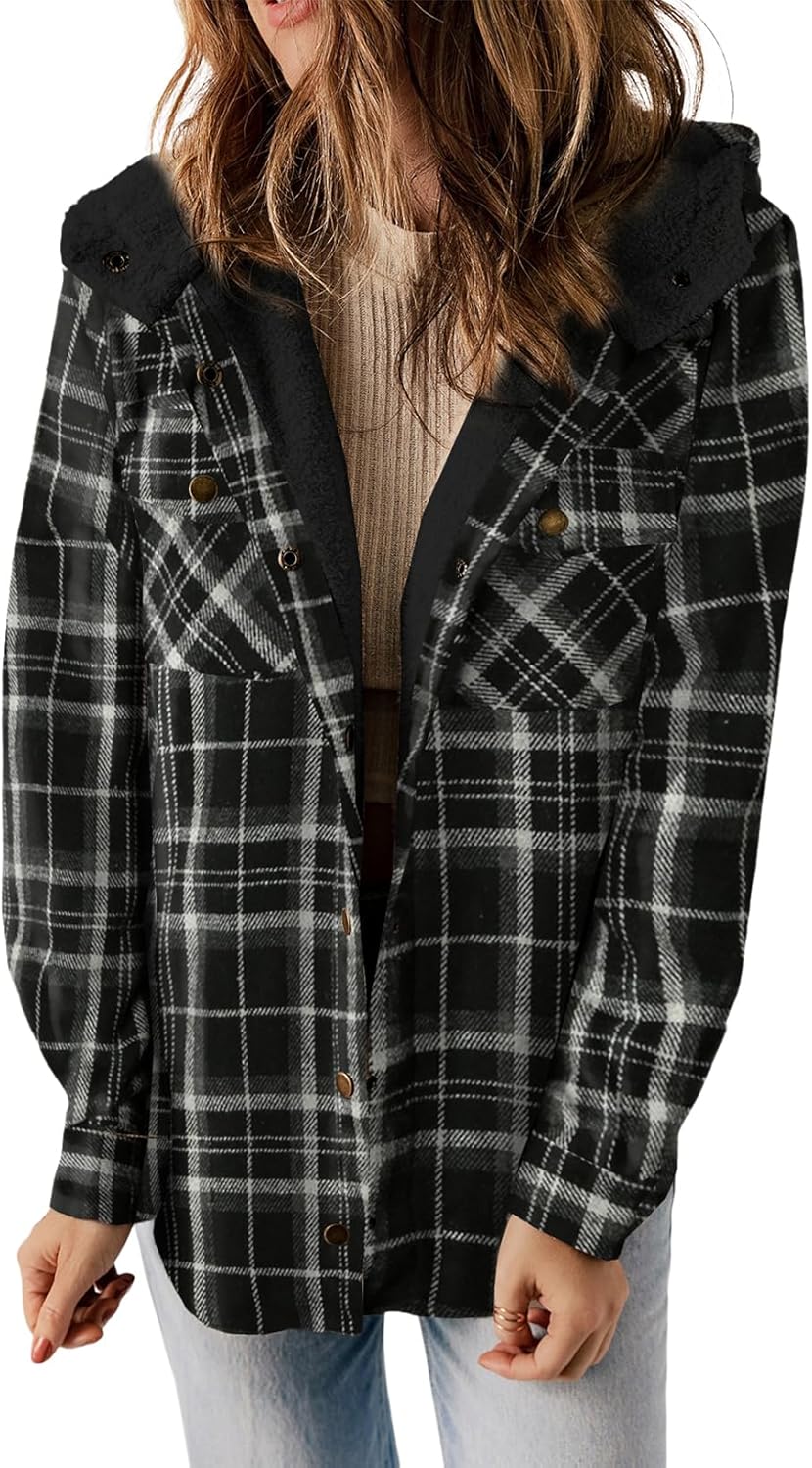 Dokotoo Womens Plaid Shacket Jacket Warm Coat