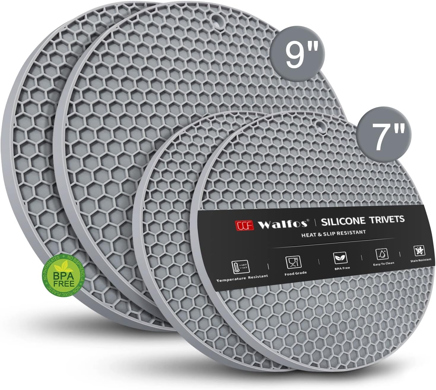 Walfos Silicone Trivet Mats - 4 Heat Resistant Pot Holders