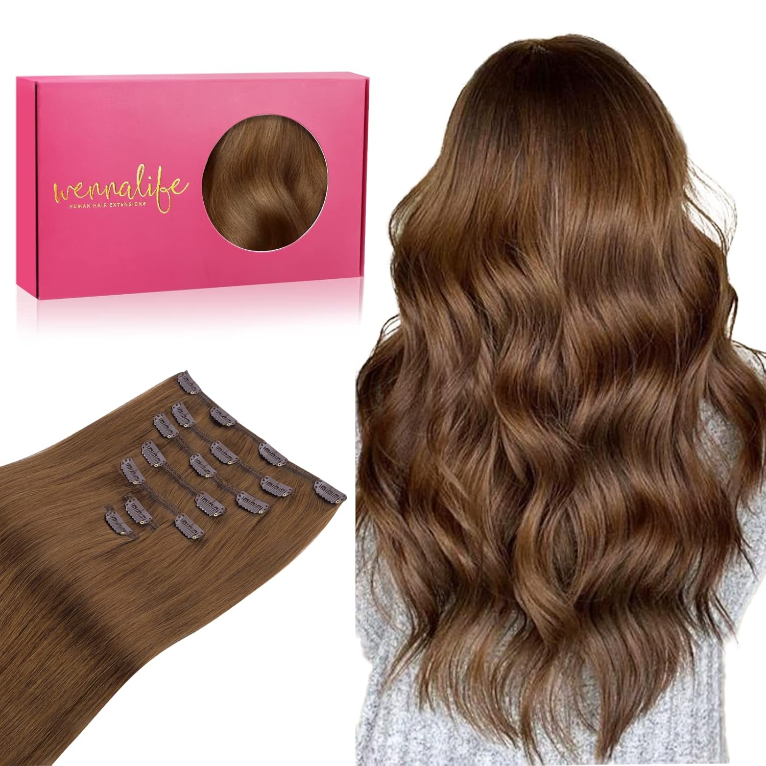 WENNALIFE Clip in Hair Extensions Real Human Hair