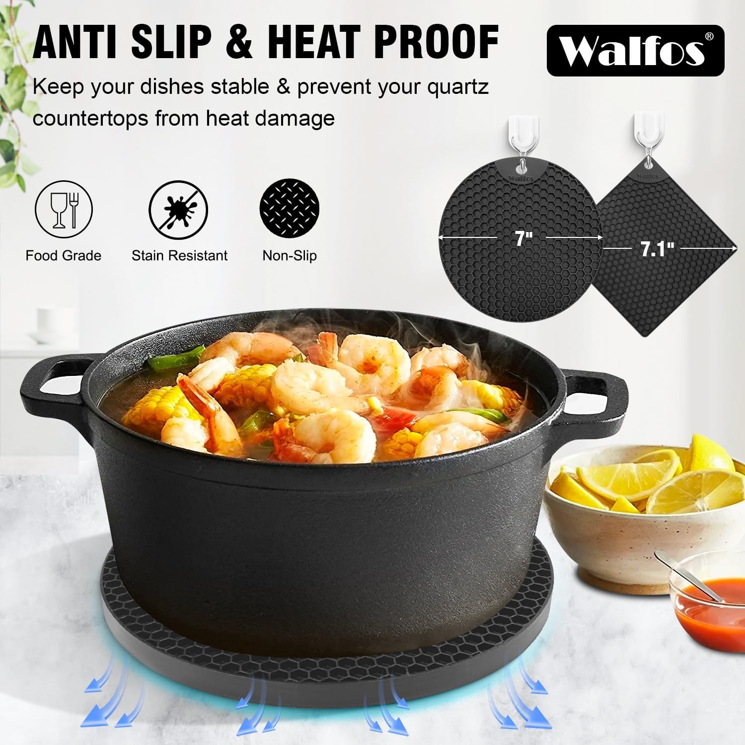 Walfos Silicone Trivet Mats - 4 Heat Resistant Pot Holders