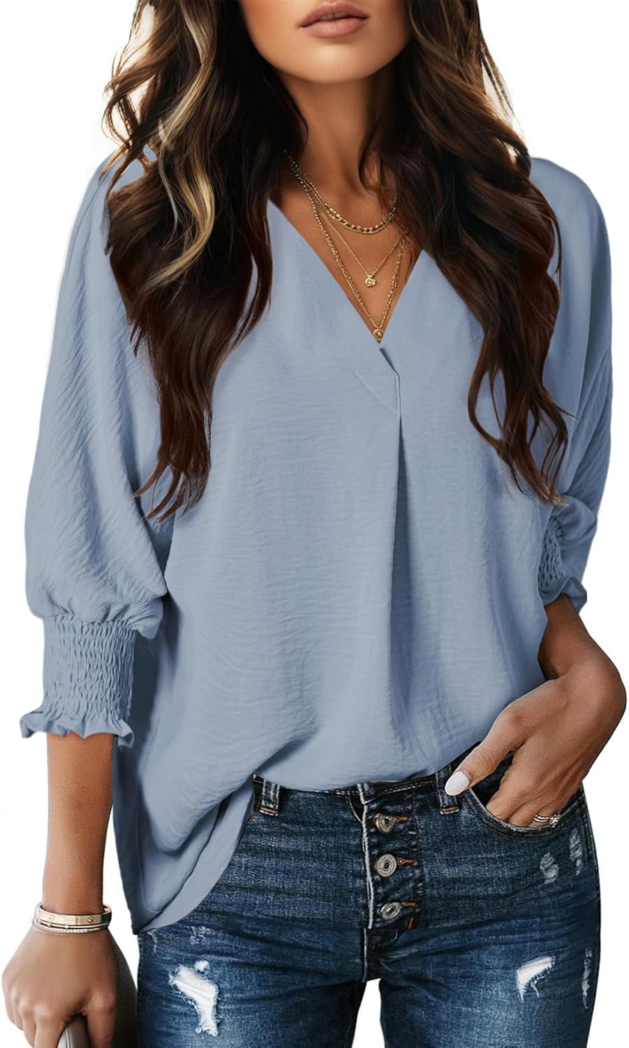 Dokotoo Women Blouses Dressy Casual V Neck