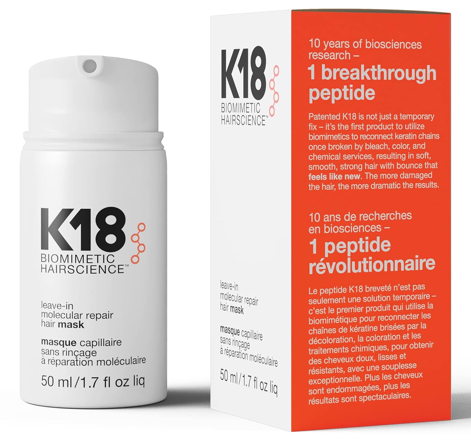 K18 Leave-In Molecular Hair Mask Repairs Dry or Damaged Hair