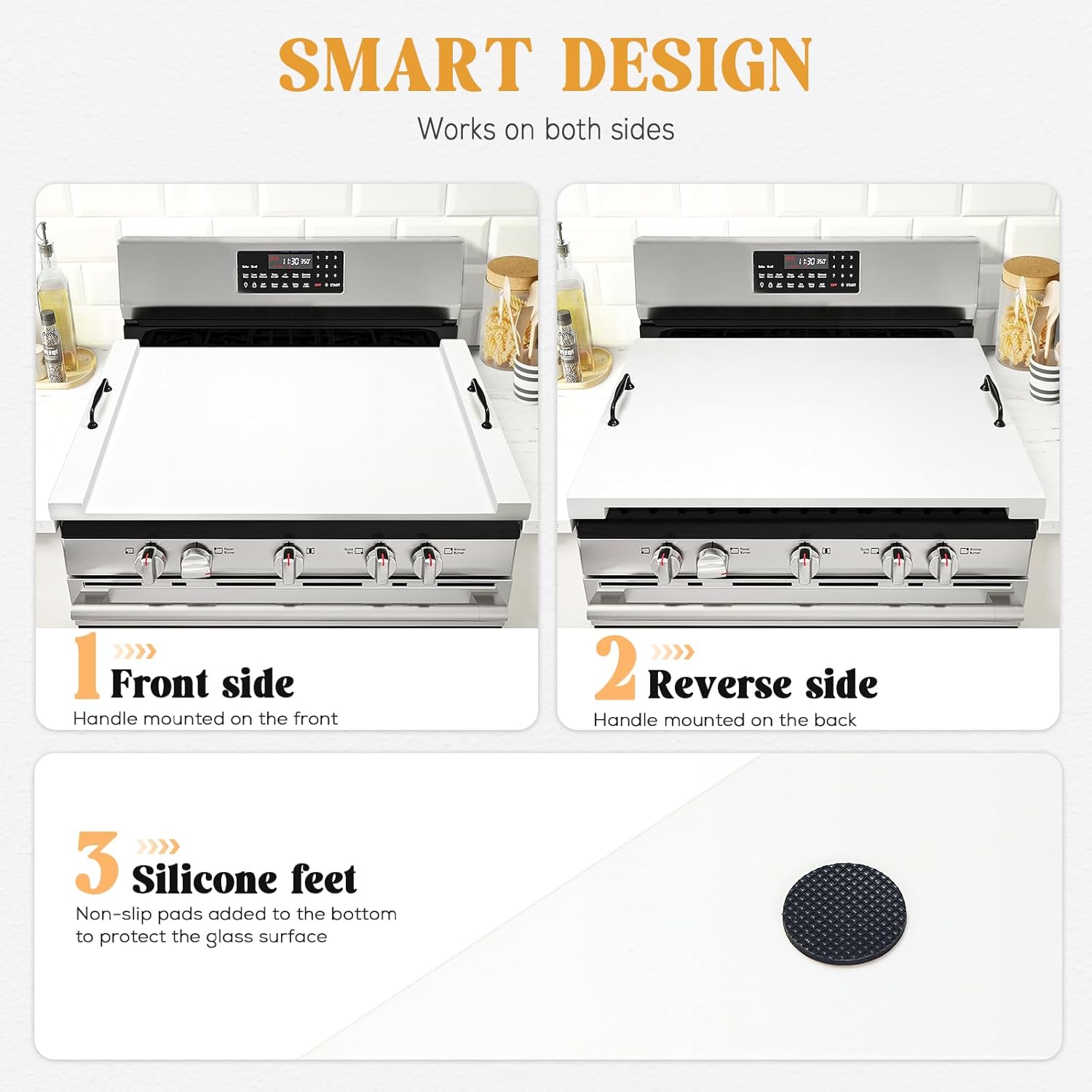 White Noodle Board Stove Cover with Handles