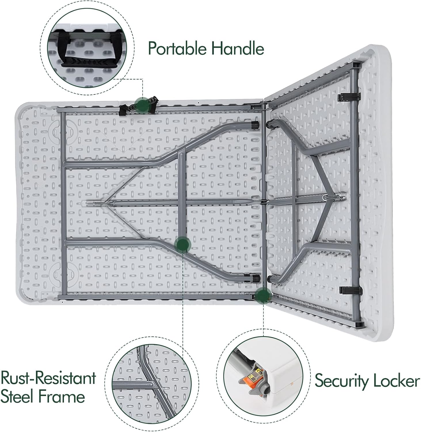 6ft Folding Table Plastic Fold in Half w/Handle Heavy Duty
