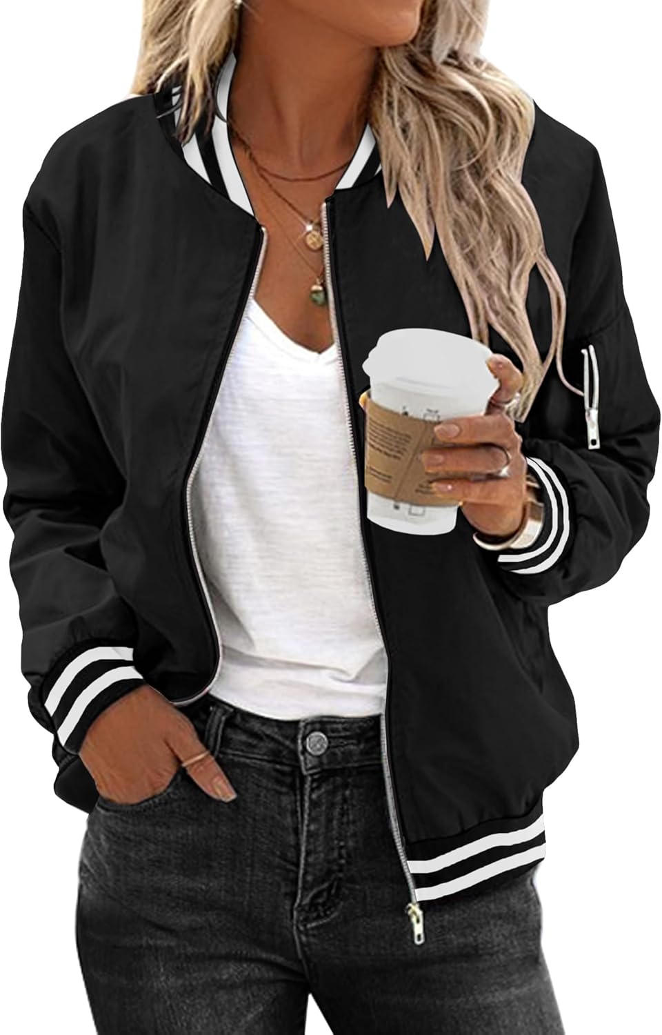 Zeagoo Women's Bomber Jacket Coat Zip