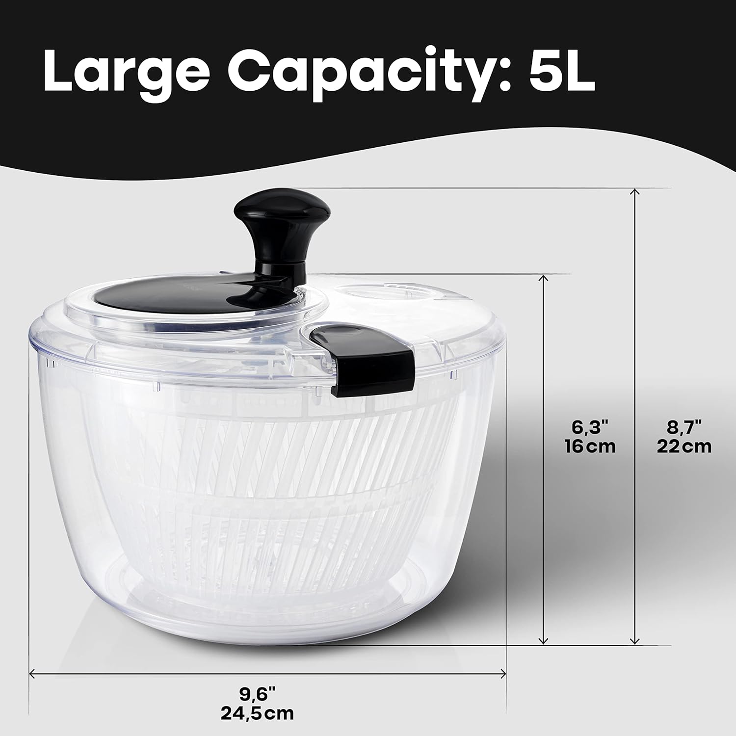 Joined Large Salad Spinner with Drain, Bowl, and Colander