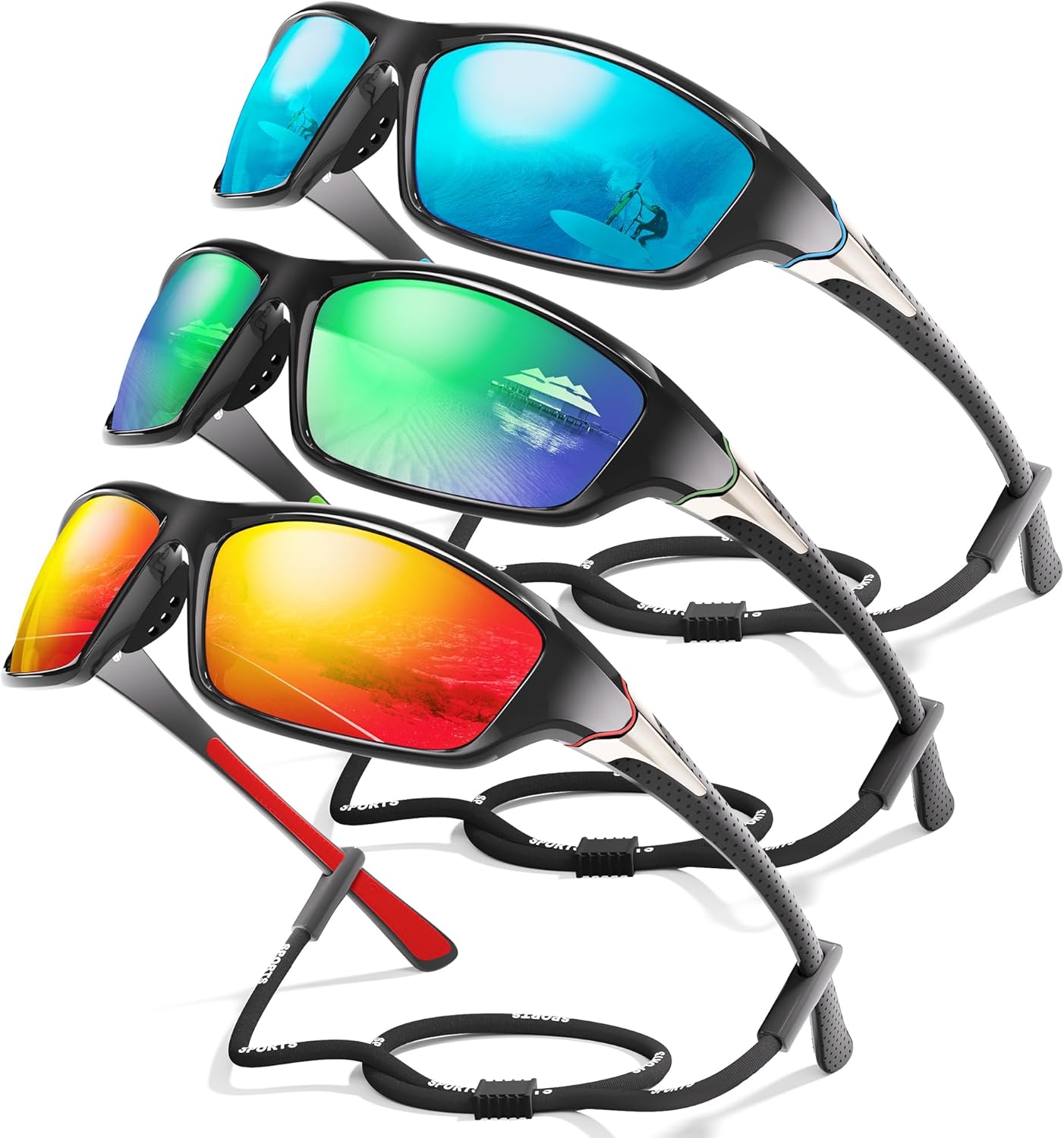 3-Pack Polarized Sports Sunglasses for Men