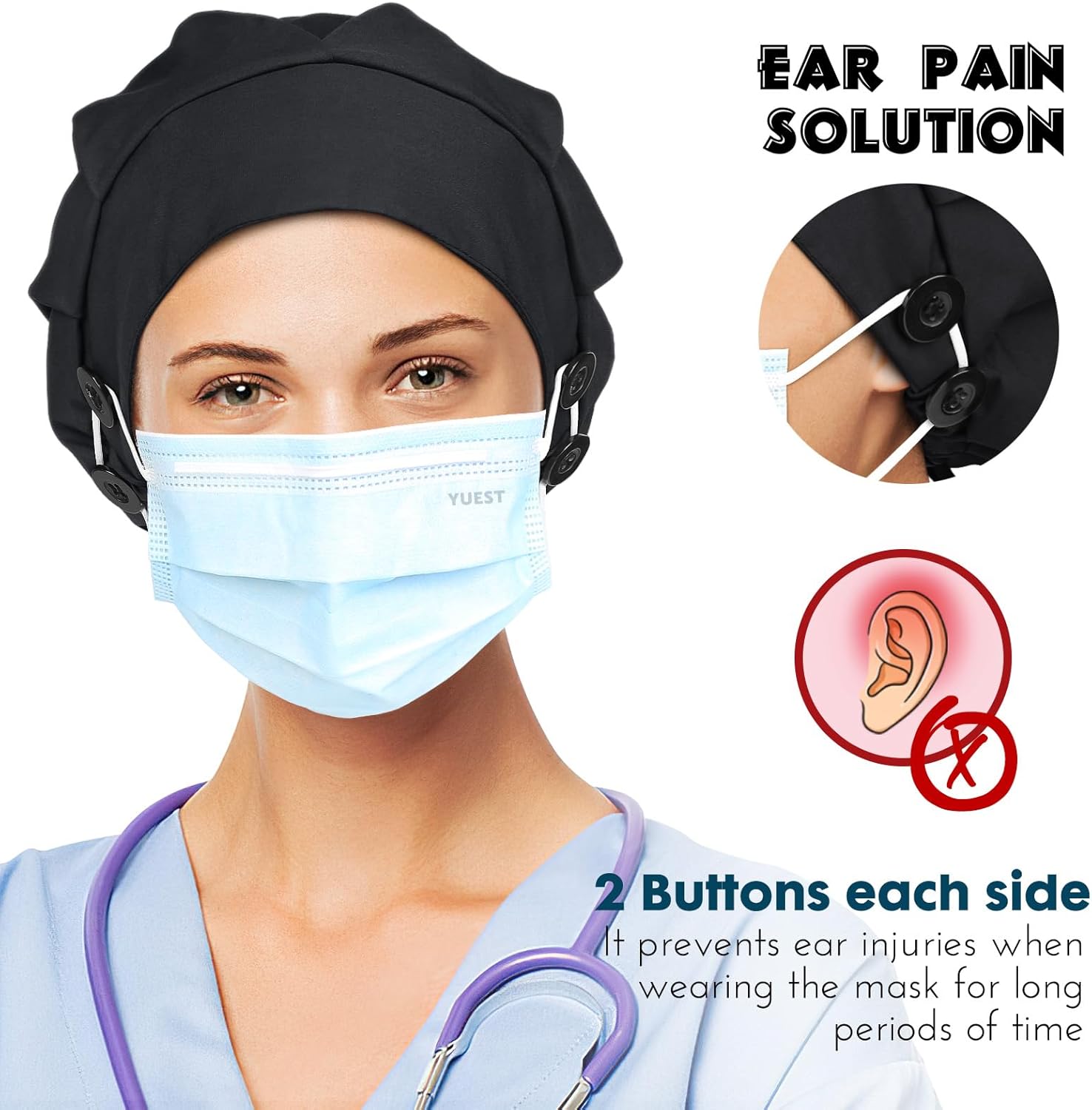 2 Pack Satin Lined Bouffant Scrub Caps