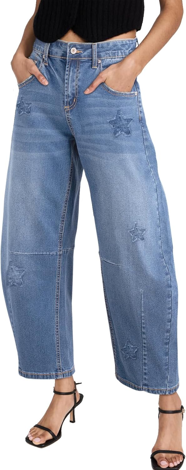 Sidefeel Women's Barrel Jeans Wide Leg Denim Pants