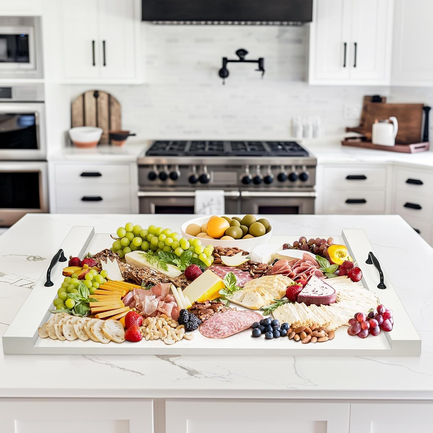 White Noodle Board Stove Cover with Handles