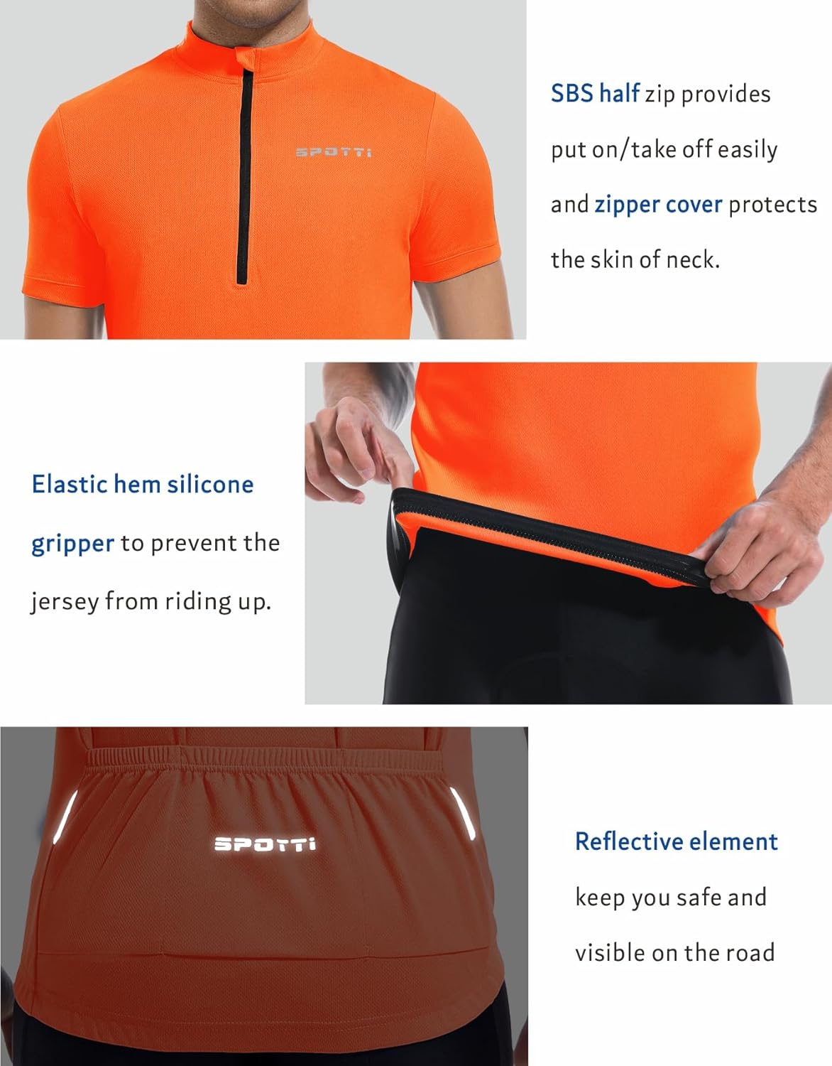 Spotti Men's Cycling Bike Jersey Short Sleeve with 3 Rear Pockets