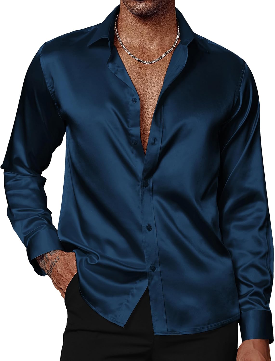PJ PAUL JONES Men's Shiny Satin Dress Shirts