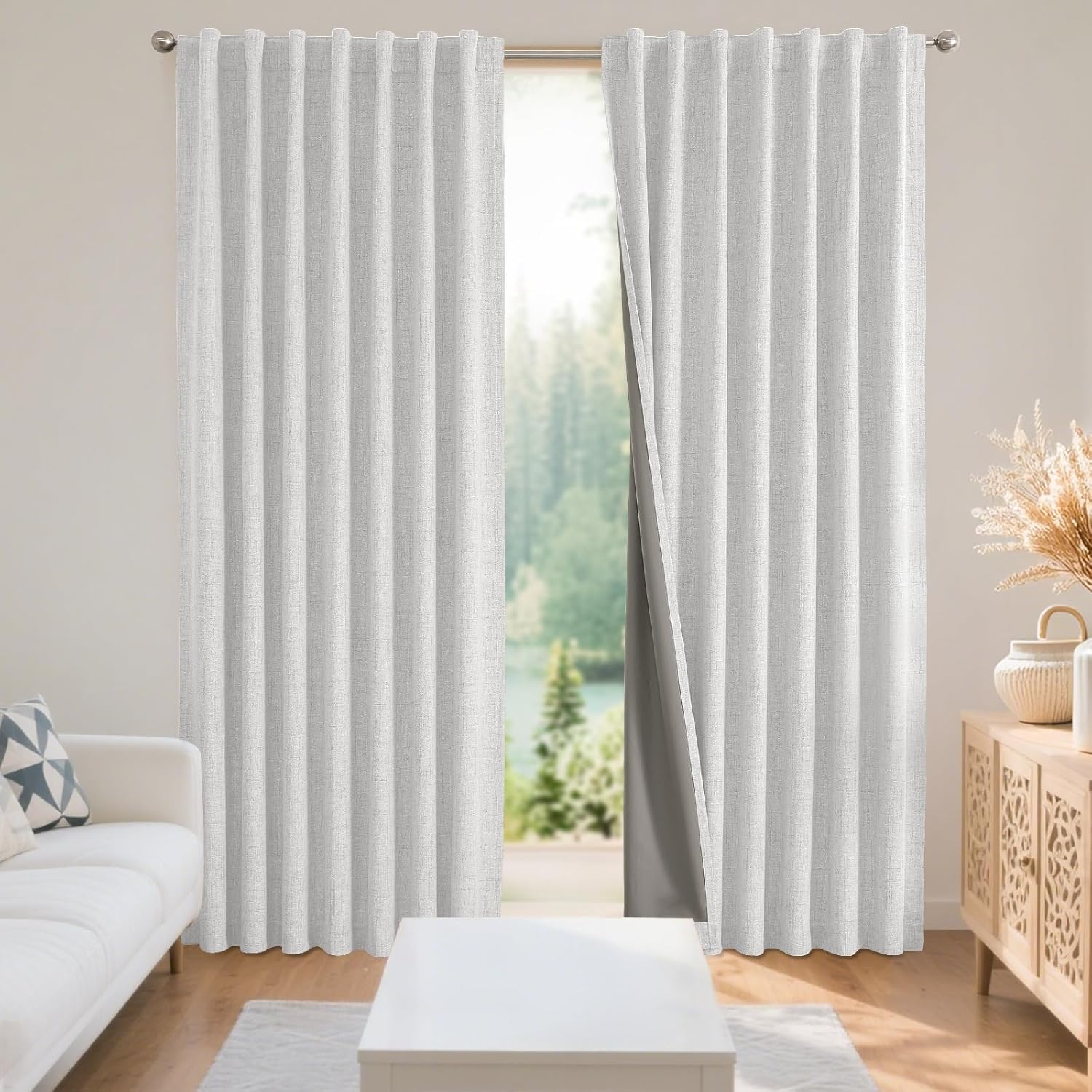 Joydeco 100% Blackout Linen Curtains