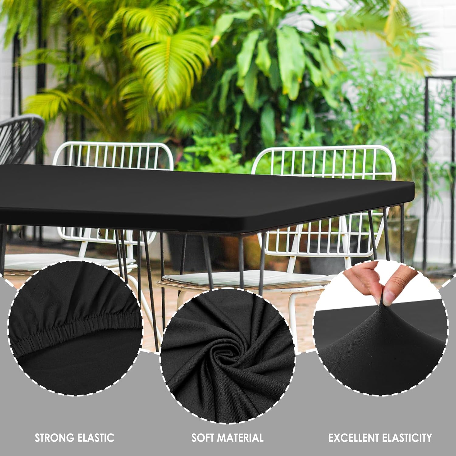 Fixwal 8FT Black Spandex Tablecloths Set