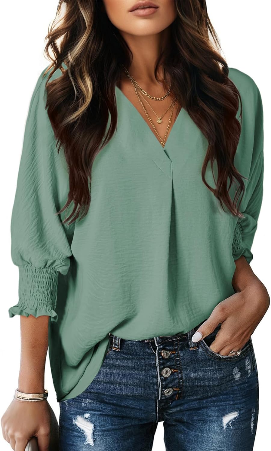 Dokotoo Women Blouses Dressy Casual V Neck