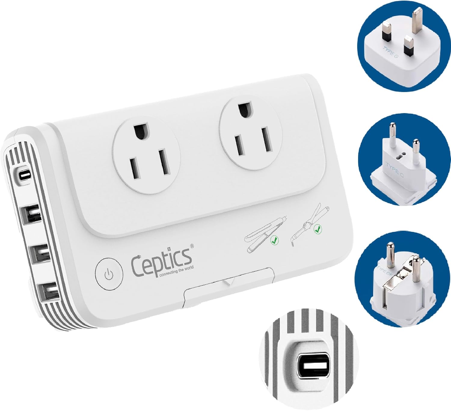 Ceptics Travel Voltage Converter for Hair Dryer