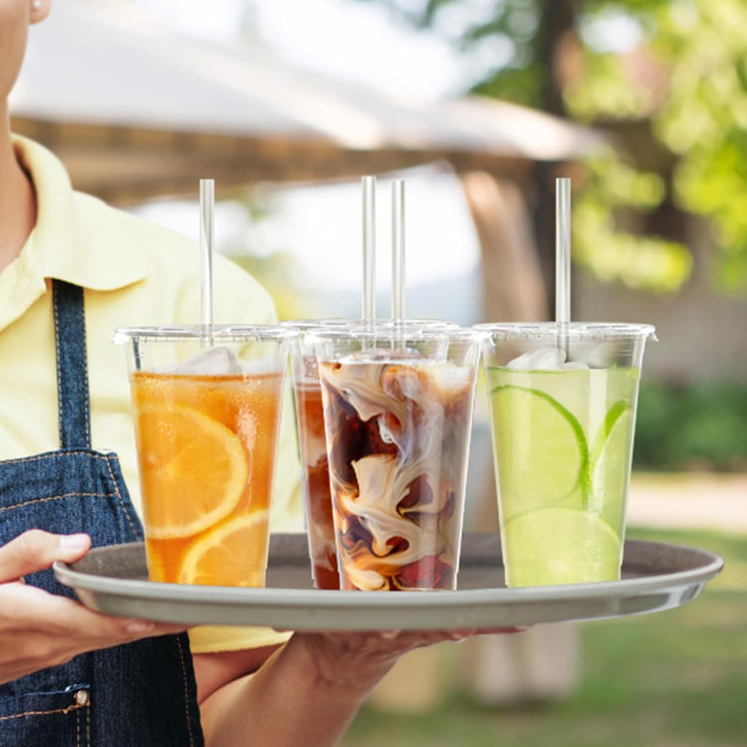 24 oz Clear Plastic Cups with Lids and Straws