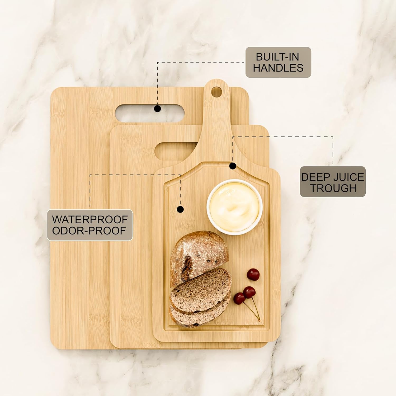 Bamboo Cutting Board Set of 3 Natural Wooden Chopping Boards