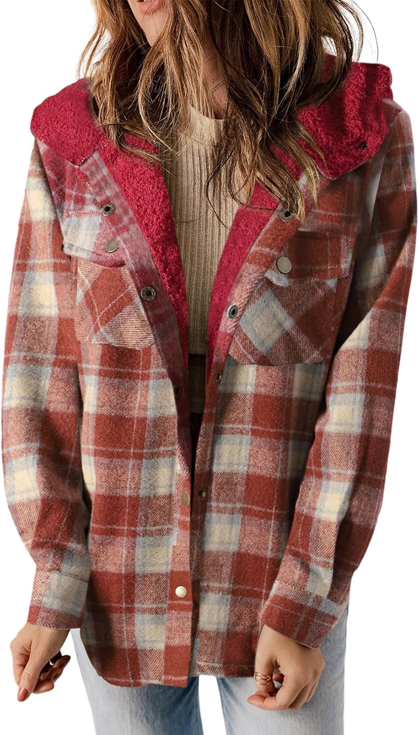 Dokotoo Womens Plaid Shacket Jacket Warm Coat