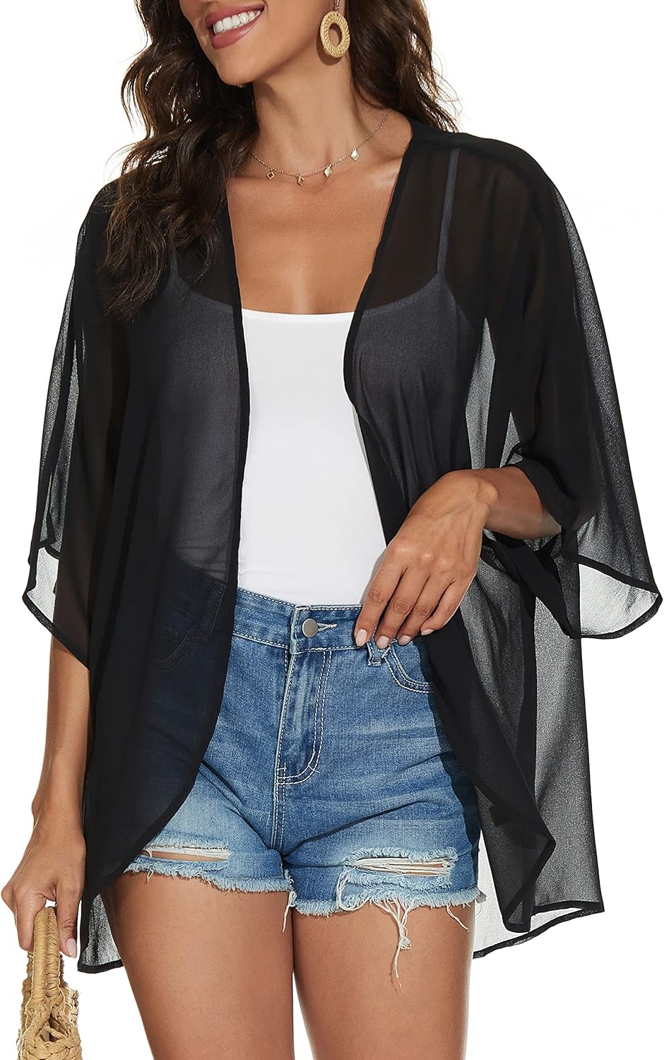 Women’s Floral Puff Sleeve Kimono Cardigan