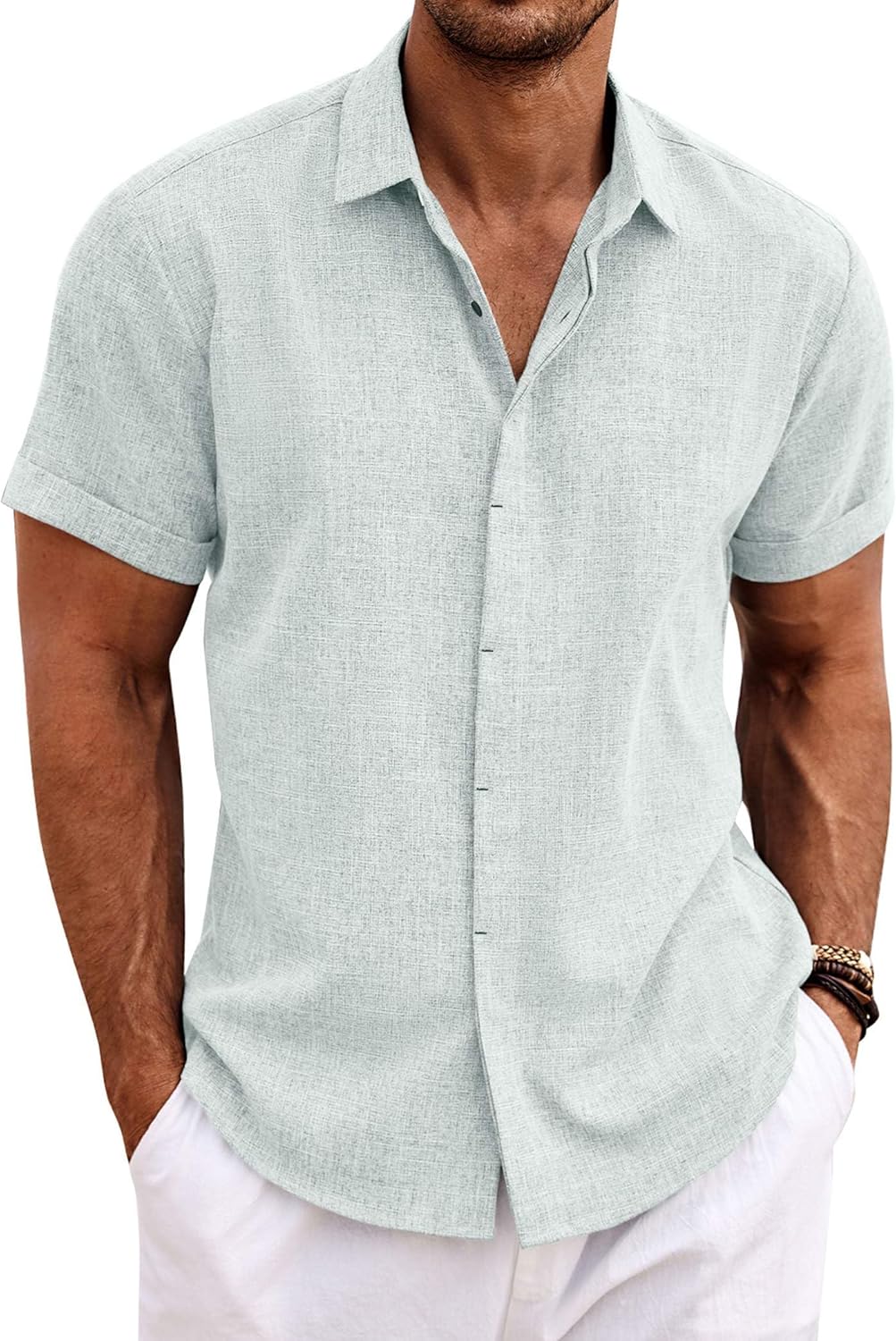 COOFANDY Men's Linen Short Sleeve Shirt