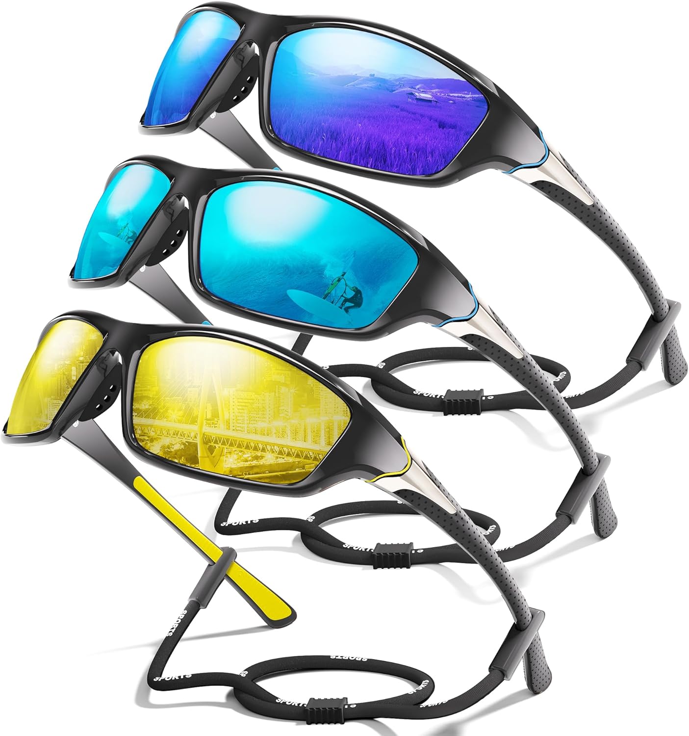 3-Pack Polarized Sports Sunglasses for Men