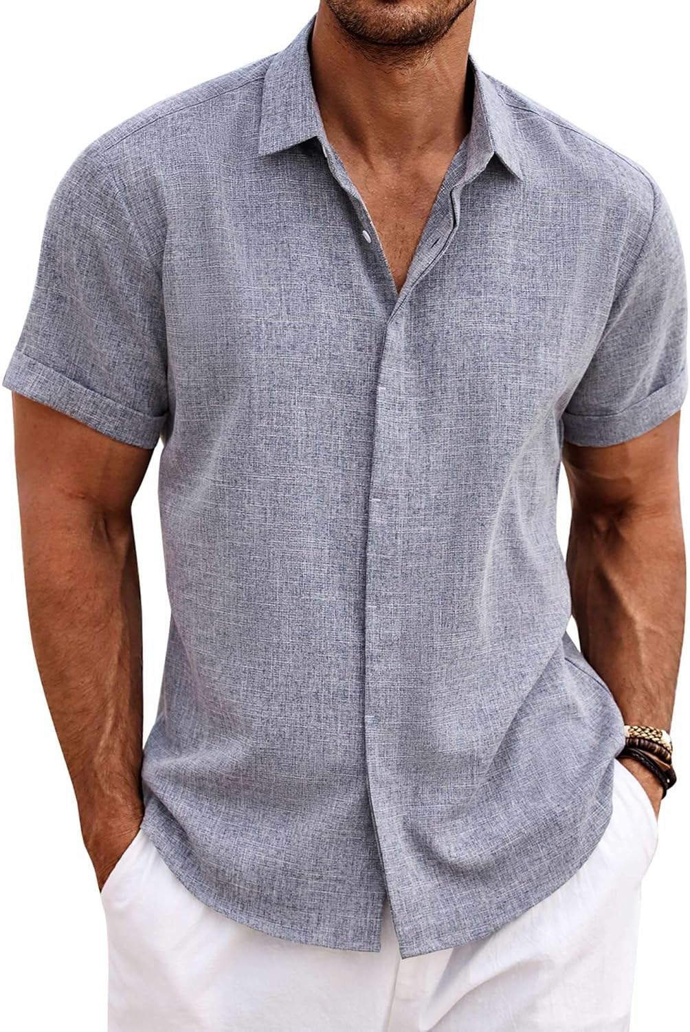 COOFANDY Men's Linen Short Sleeve Shirt
