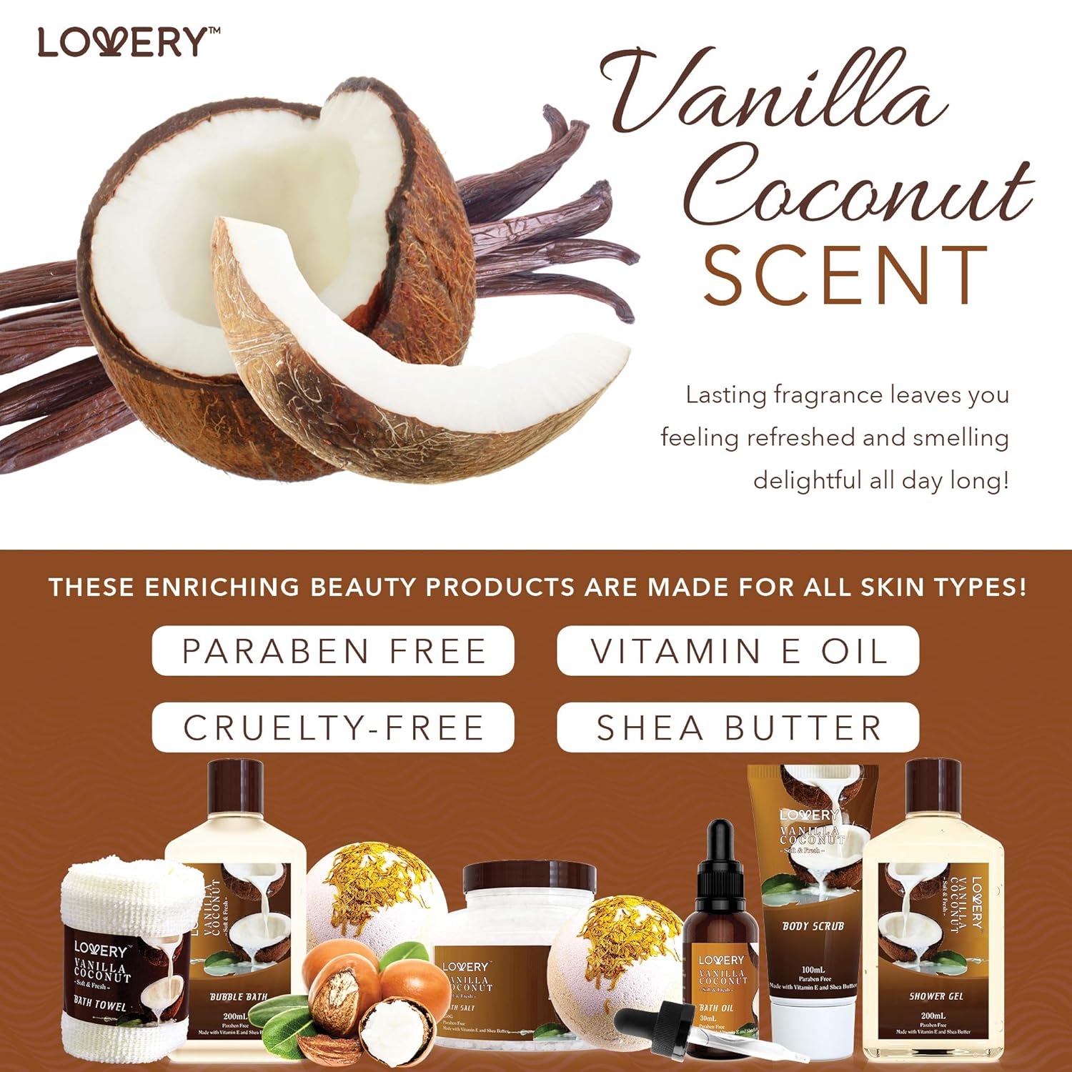 Women’s Spa Gift Basket – 9pc Vanilla Coconut Set