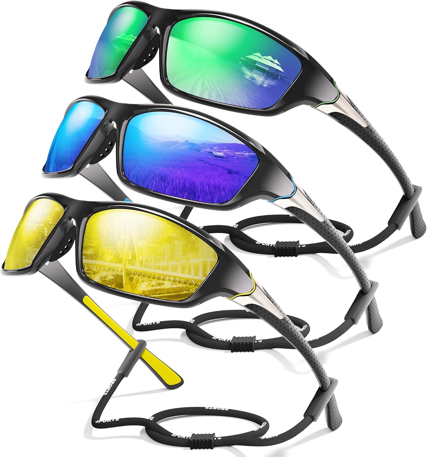 3-Pack Polarized Sports Sunglasses for Men