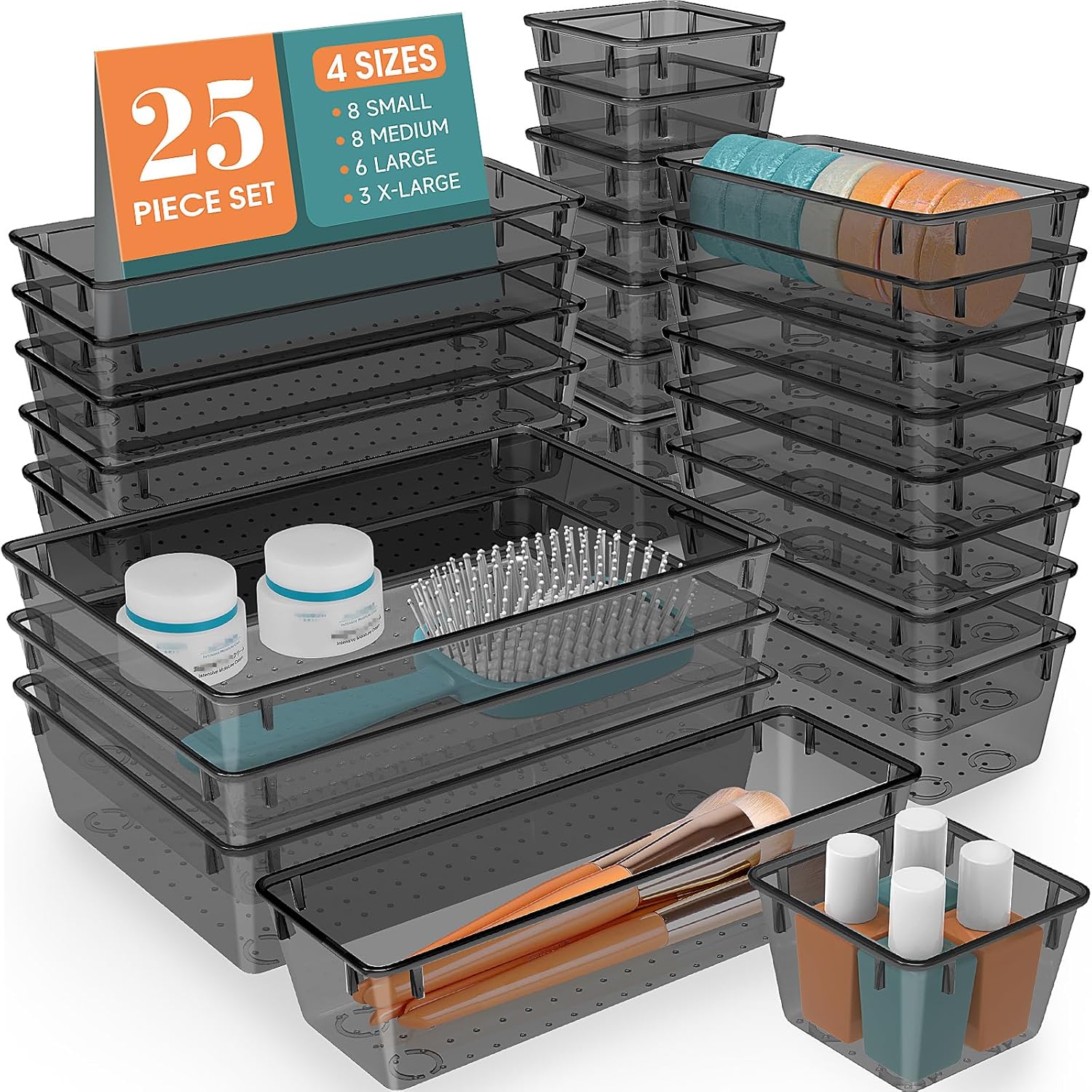 WOWBOX 25 PCS Clear Plastic Drawer Organizer Set