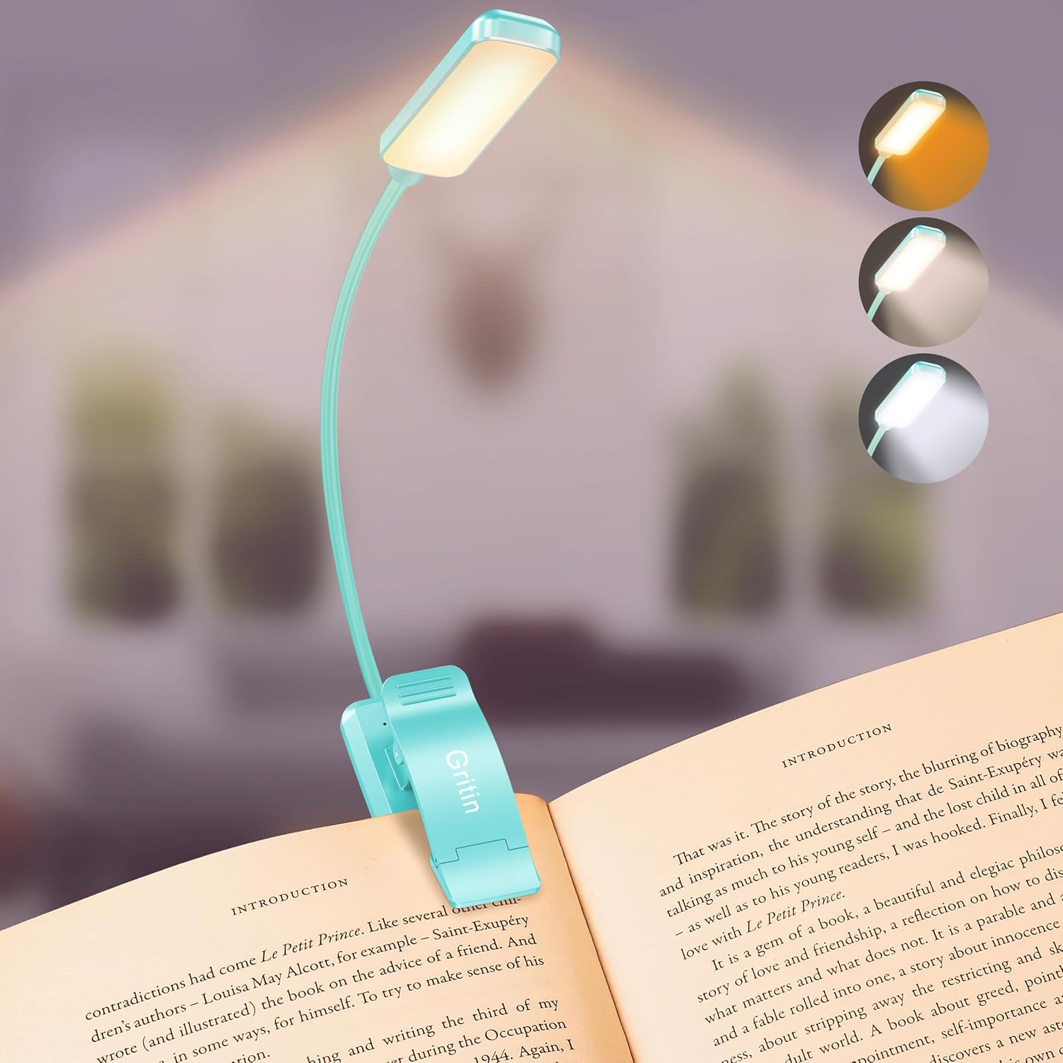 Gritin 9 LED Rechargeable Book Light for Reading in Bed