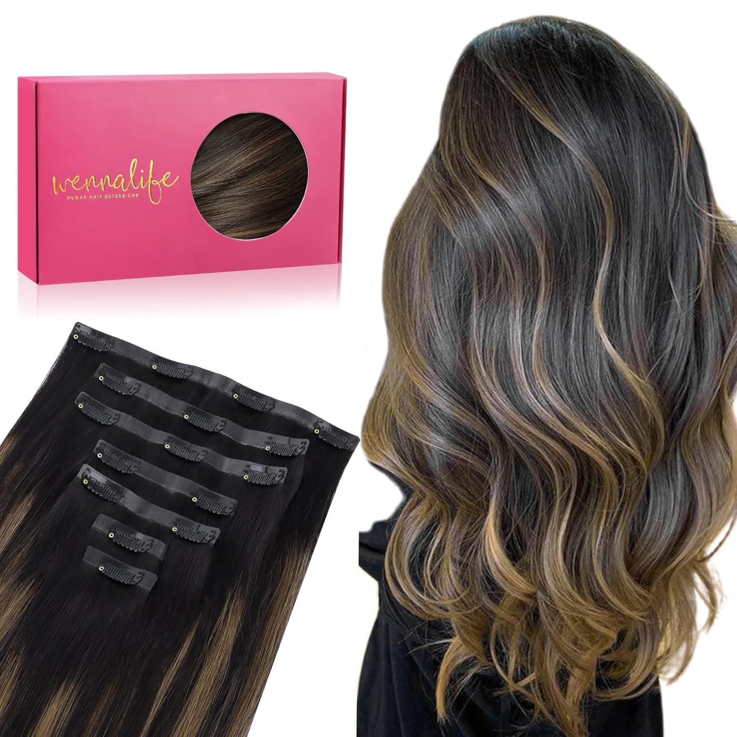 WENNALIFE Clip in Hair Extensions Real Human Hair