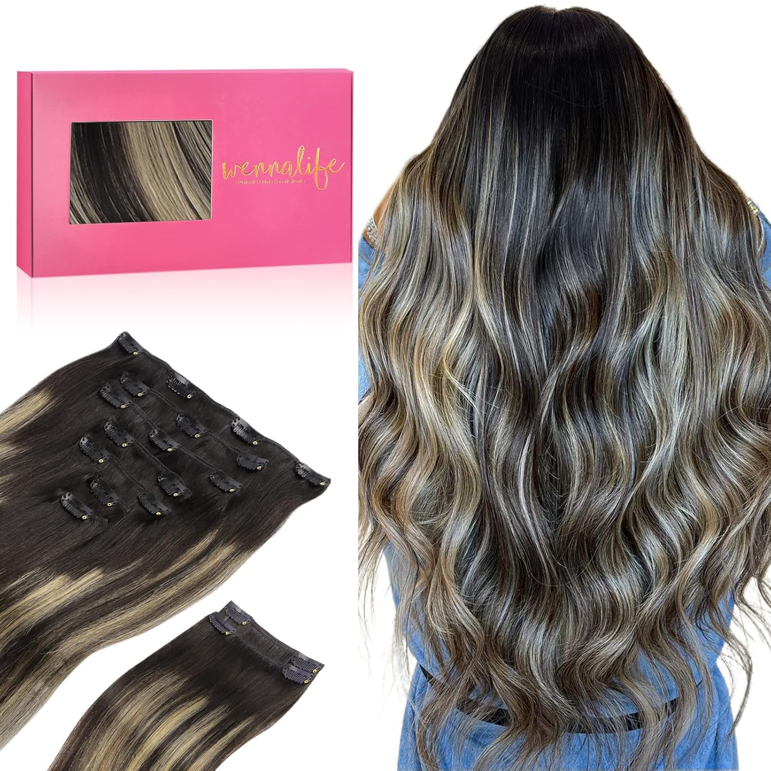 WENNALIFE Clip in Hair Extensions Real Human Hair