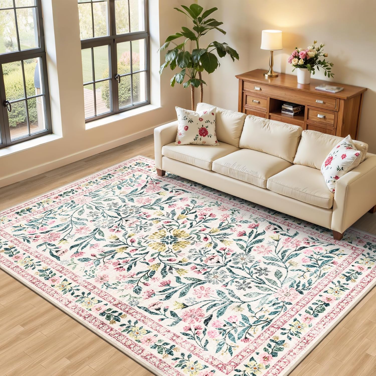 8x10 Area Rugs for Living Room: Floral Washable Rug Vintage