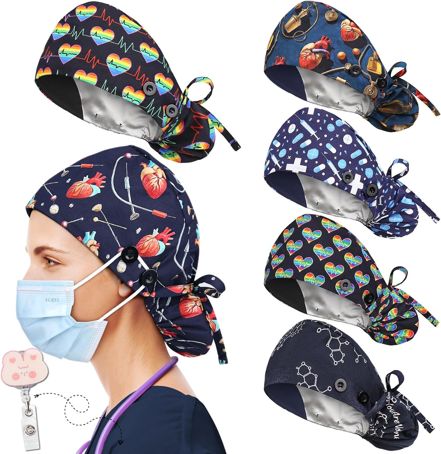 Scrub Caps Women Satin Lined Ponytail Surgical Caps