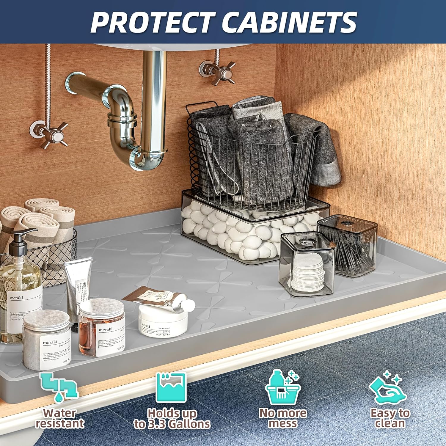 SIKADEER 34" x 22" Under Sink Mat Waterproof