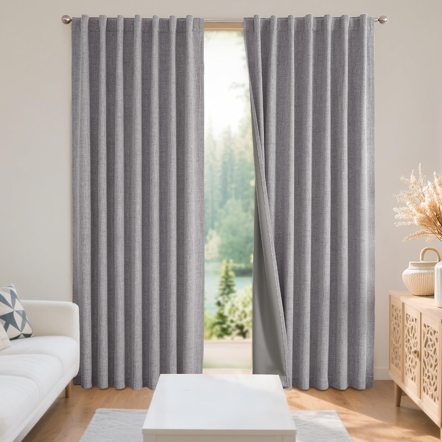 Joydeco 100% Blackout Linen Curtains
