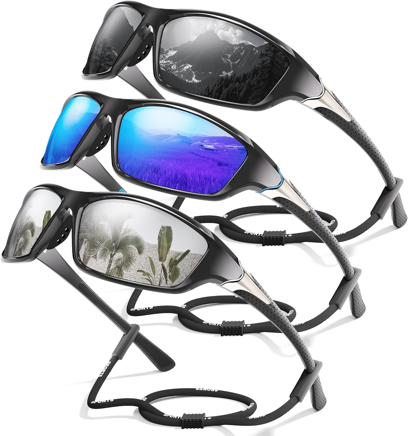 3-Pack Polarized Sports Sunglasses for Men