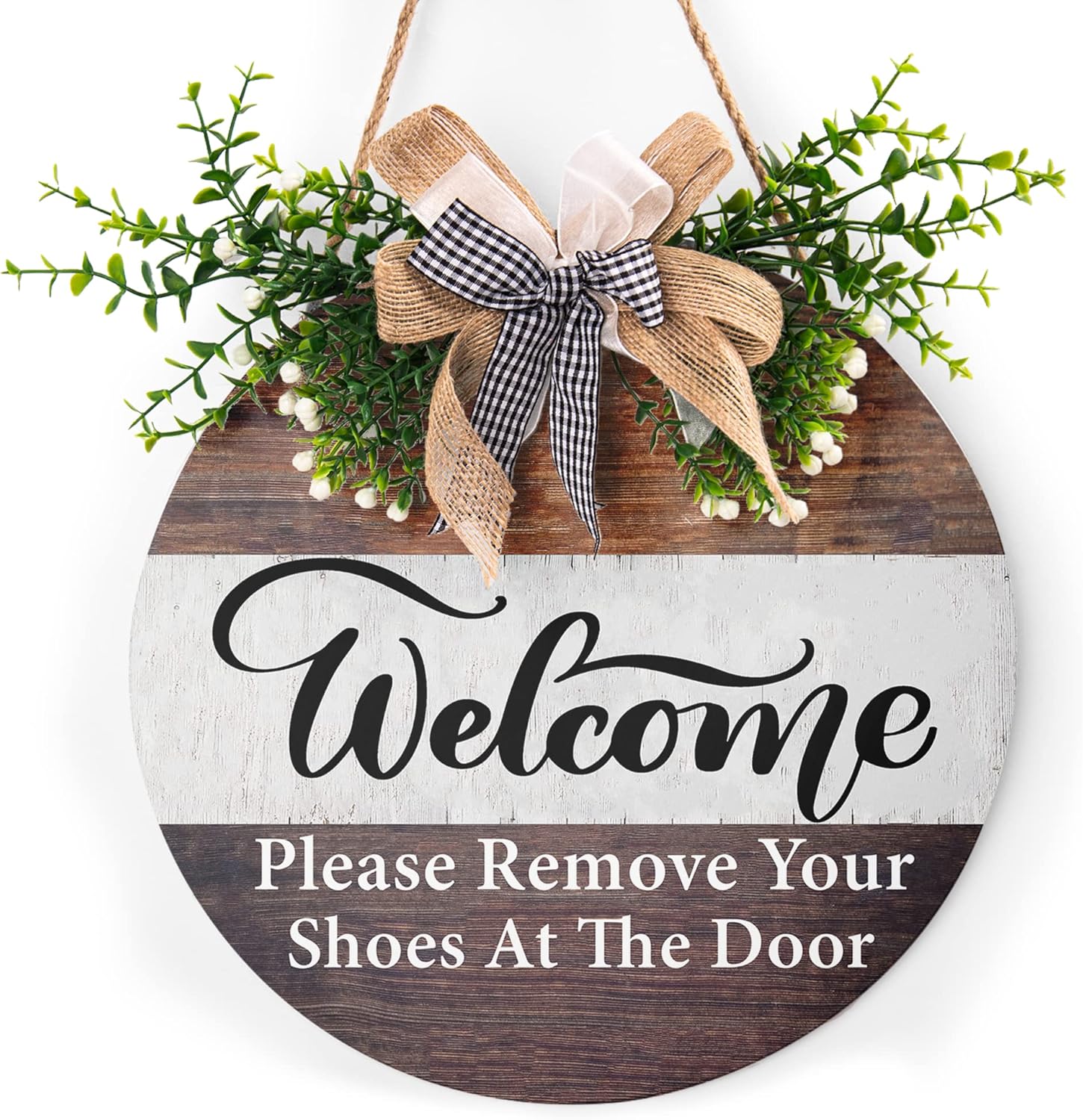 Round Wooden Farmhouse Welcome Door Sign