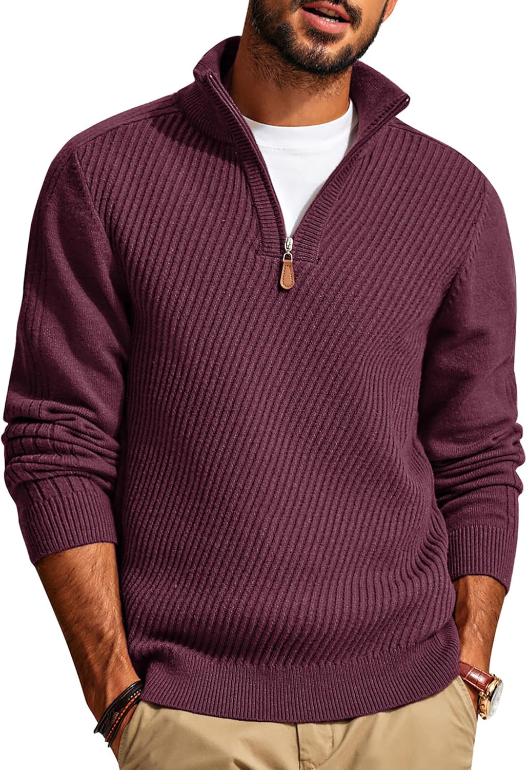 PJ PAUL JONES Mens Quarter Zip Pullover Sweaters