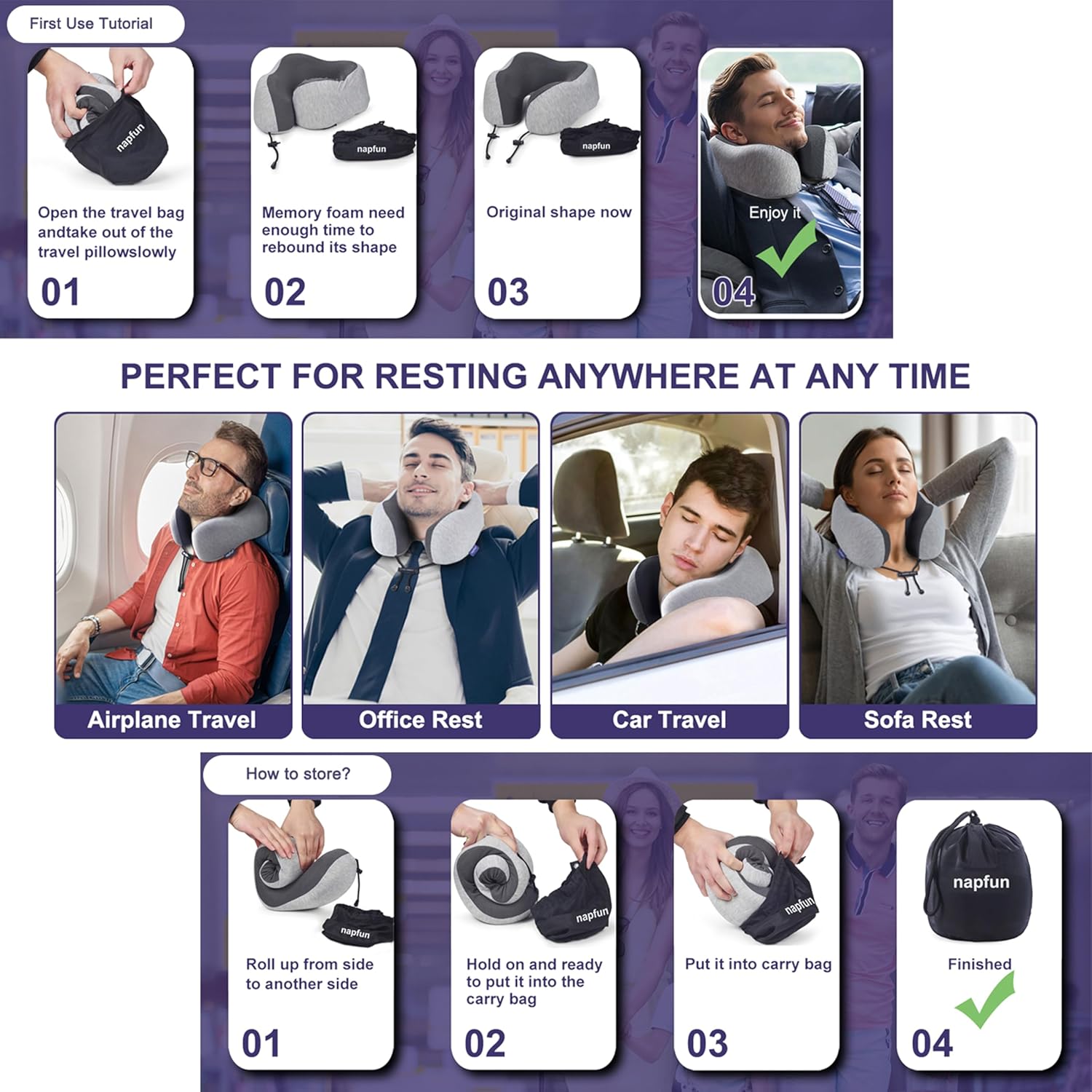 Napfun Memory Foam Travel Neck Pillow