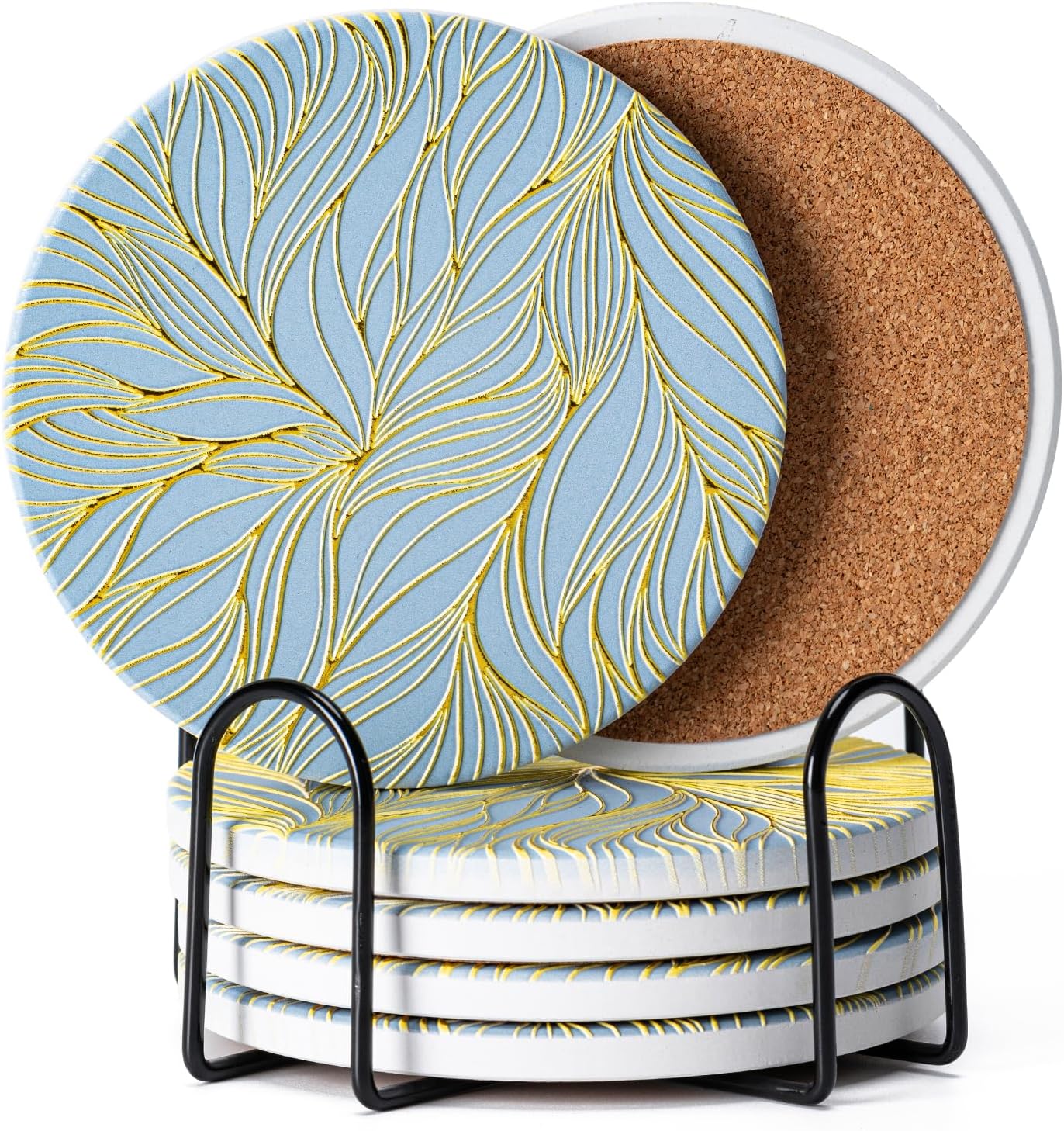 Drink Coasters with Holder Marble Style Ceramic